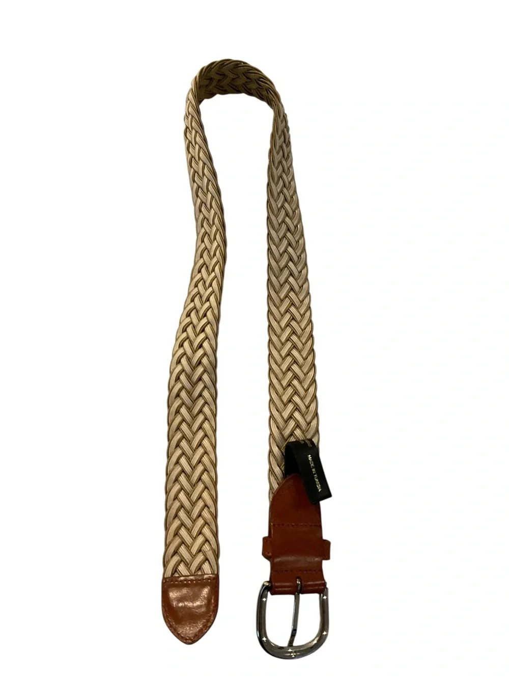 A.P.C. Braided Beige Belt with Brown Leather Trim